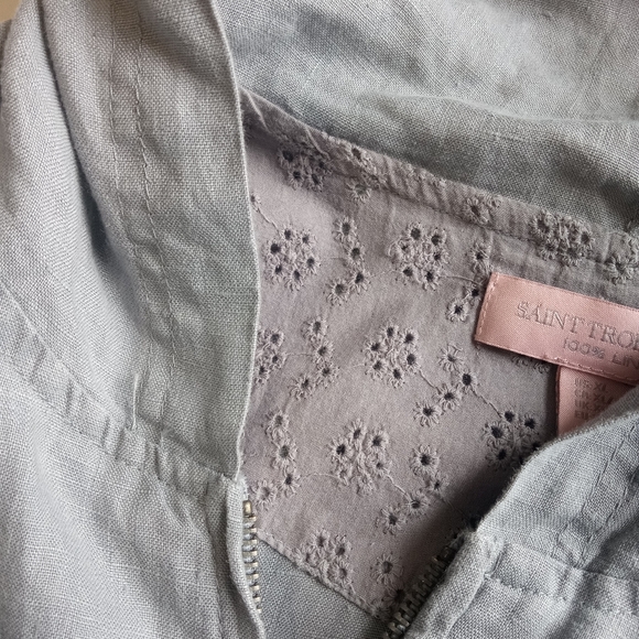 Saint Tropez West Long Sleeve Gray Jacket Full Zip Hoodie 100% Linen - Picture 7 of 11